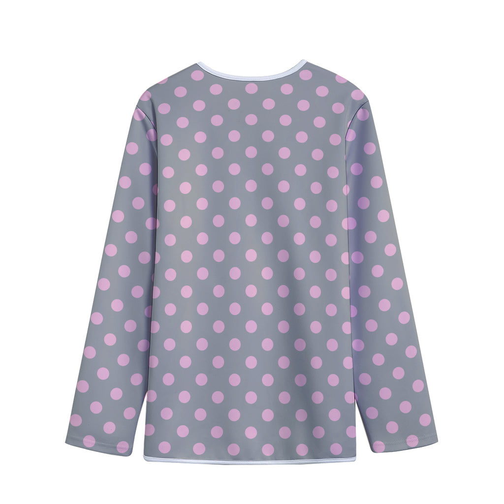 Grey And Pink Polka Dot Pattern Print Long Sleeve Short Coat