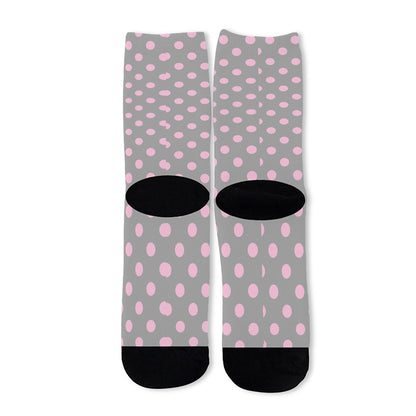 Grey And Pink Polka Dot Pattern Print Long Socks