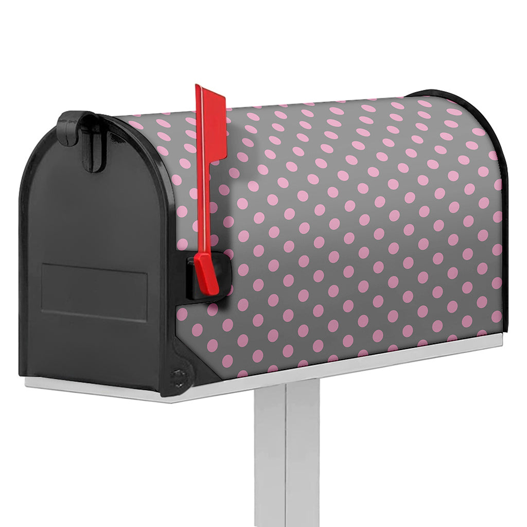 Grey And Pink Polka Dot Pattern Print Mailbox Cover