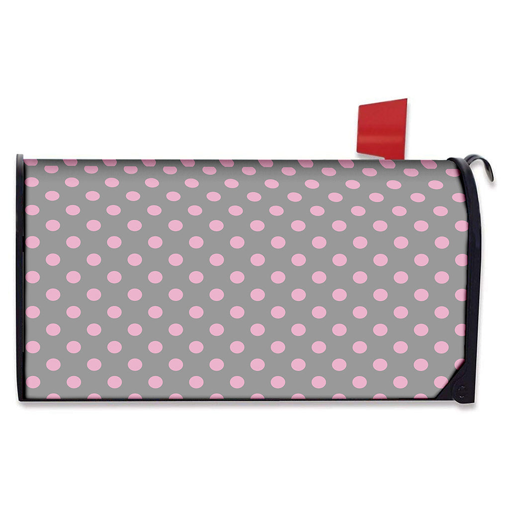 Grey And Pink Polka Dot Pattern Print Mailbox Cover