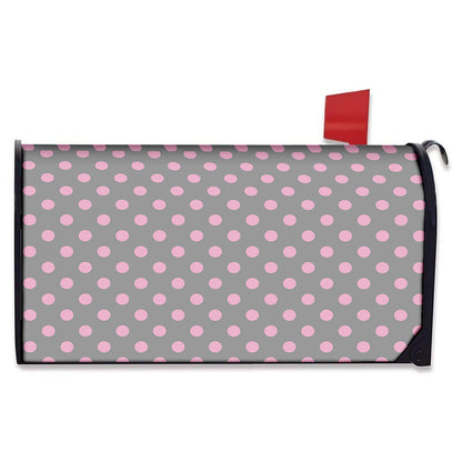 Grey And Pink Polka Dot Pattern Print Mailbox Cover