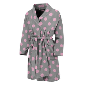 Grey And Pink Polka Dot Pattern Print Men's Bathrobe