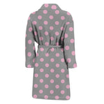 Grey And Pink Polka Dot Pattern Print Men's Bathrobe