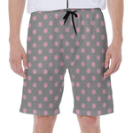 Grey And Pink Polka Dot Pattern Print Men's Beach Shorts