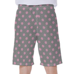 Grey And Pink Polka Dot Pattern Print Men's Beach Shorts