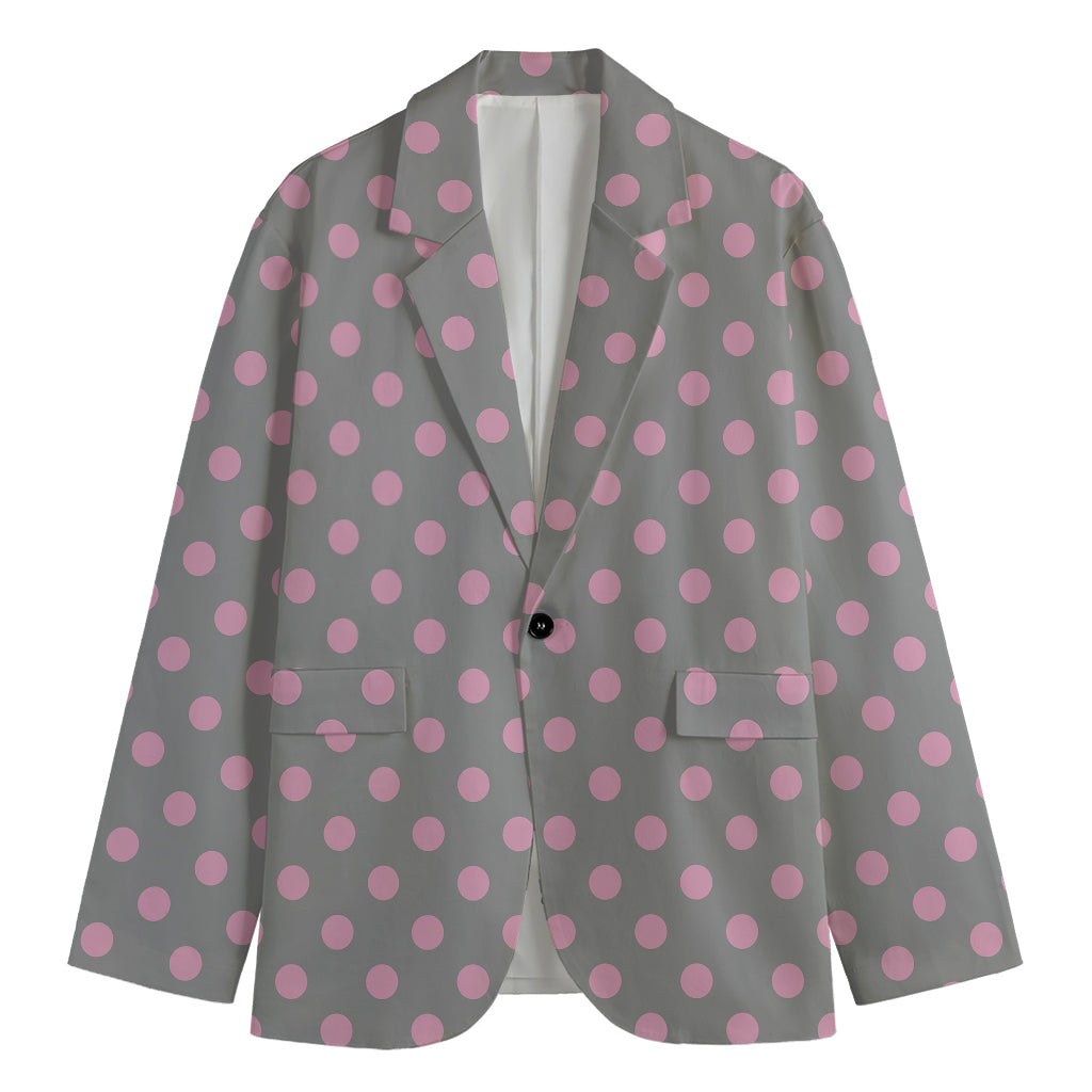 Grey And Pink Polka Dot Pattern Print Men's Blazer