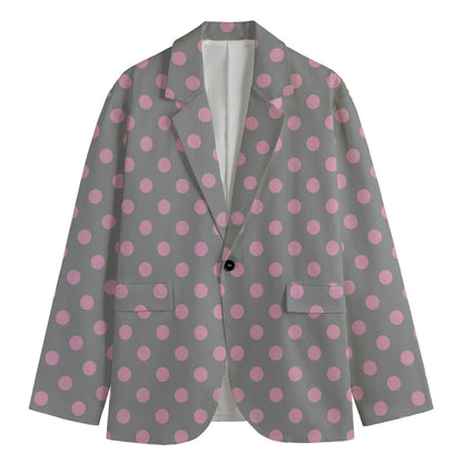 Grey And Pink Polka Dot Pattern Print Men's Blazer