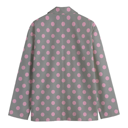 Grey And Pink Polka Dot Pattern Print Men's Blazer