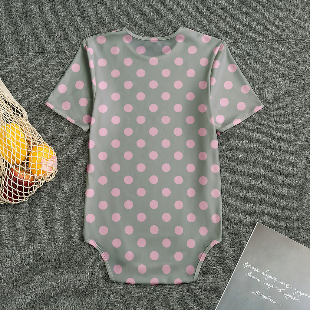 Grey And Pink Polka Dot Pattern Print Men's Bodysuit