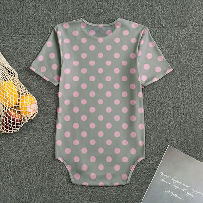 Grey And Pink Polka Dot Pattern Print Men's Bodysuit