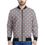 Grey And Pink Polka Dot Pattern Print Men's Bomber Jacket