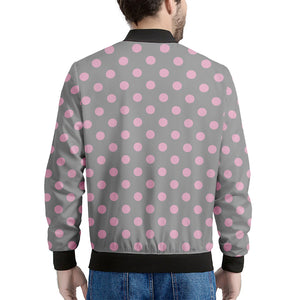 Grey And Pink Polka Dot Pattern Print Men's Bomber Jacket