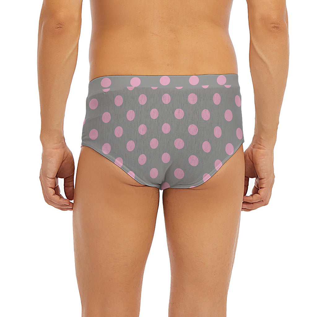 Grey And Pink Polka Dot Pattern Print Men's Briefs