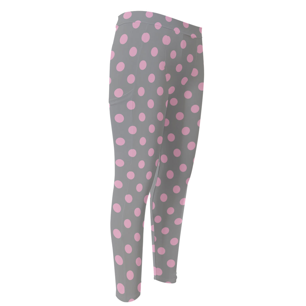 Grey And Pink Polka Dot Pattern Print Men's Compression Pants