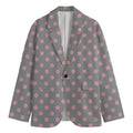 Grey And Pink Polka Dot Pattern Print Men's Cotton Blazer
