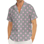 Grey And Pink Polka Dot Pattern Print Men's Deep V-Neck Shirt