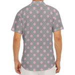Grey And Pink Polka Dot Pattern Print Men's Deep V-Neck Shirt