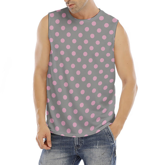 Grey And Pink Polka Dot Pattern Print Men's Fitness Tank Top