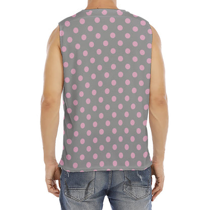 Grey And Pink Polka Dot Pattern Print Men's Fitness Tank Top