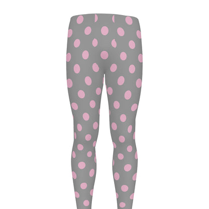 Grey And Pink Polka Dot Pattern Print Men's leggings
