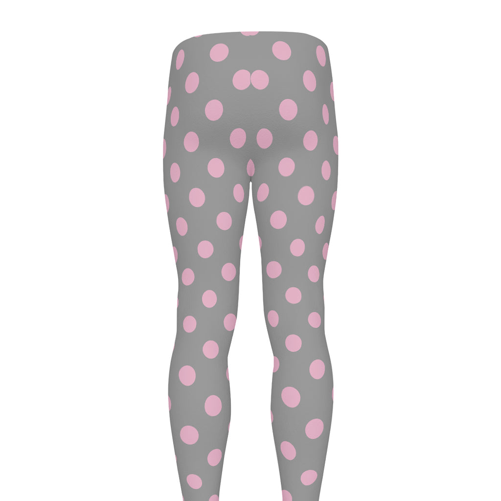 Grey And Pink Polka Dot Pattern Print Men's leggings