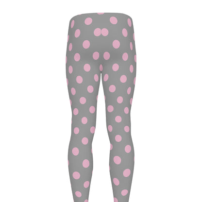 Grey And Pink Polka Dot Pattern Print Men's leggings