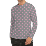 Grey And Pink Polka Dot Pattern Print Men's Long Sleeve Rash Guard