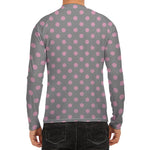Grey And Pink Polka Dot Pattern Print Men's Long Sleeve Rash Guard
