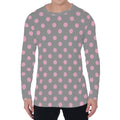 Grey And Pink Polka Dot Pattern Print Men's Long Sleeve T-Shirt