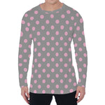 Grey And Pink Polka Dot Pattern Print Men's Long Sleeve T-Shirt