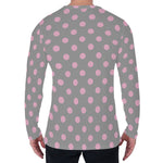 Grey And Pink Polka Dot Pattern Print Men's Long Sleeve T-Shirt