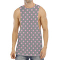Grey And Pink Polka Dot Pattern Print Men's Muscle Tank Top
