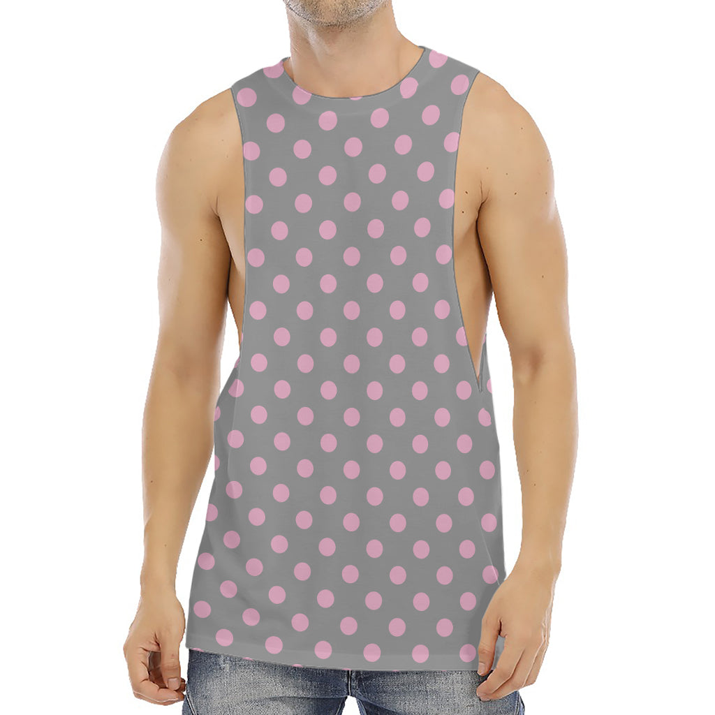 Grey And Pink Polka Dot Pattern Print Men's Muscle Tank Top