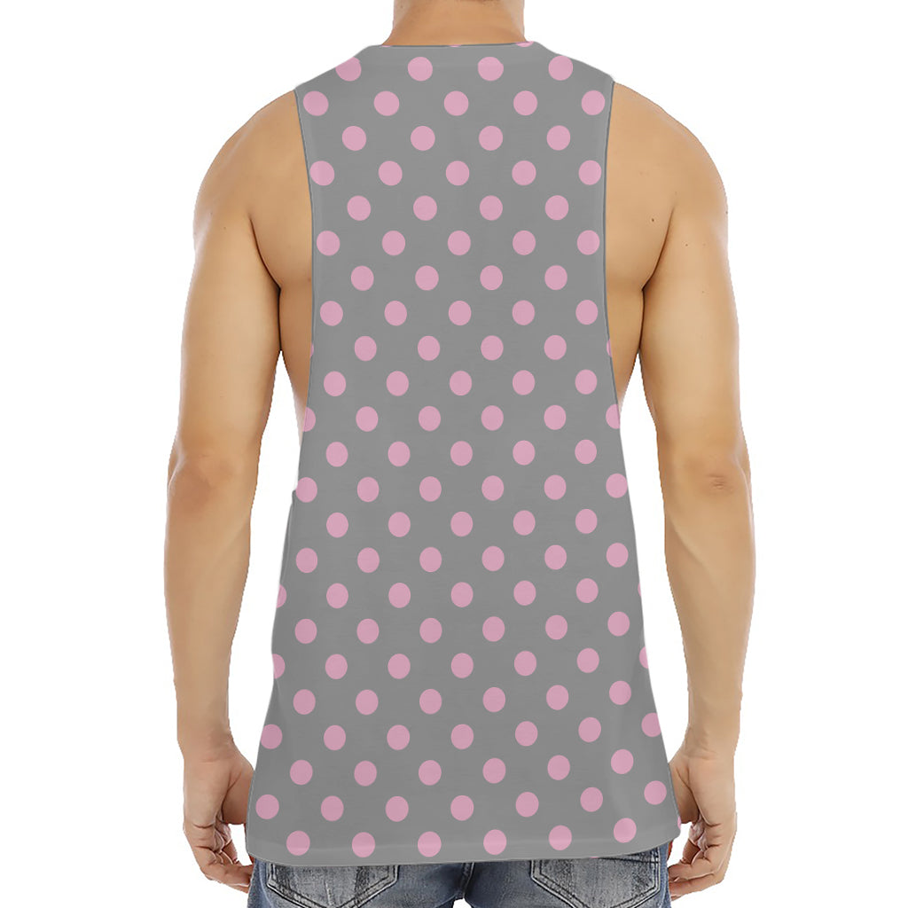 Grey And Pink Polka Dot Pattern Print Men's Muscle Tank Top