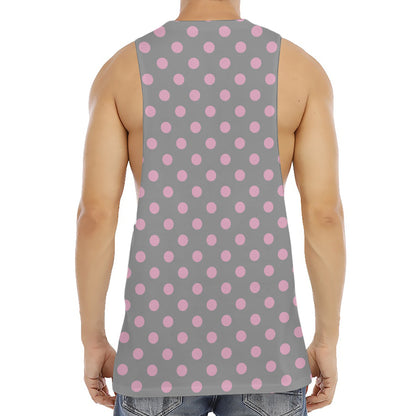 Grey And Pink Polka Dot Pattern Print Men's Muscle Tank Top