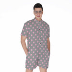 Grey And Pink Polka Dot Pattern Print Men's Rompers