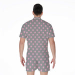 Grey And Pink Polka Dot Pattern Print Men's Rompers
