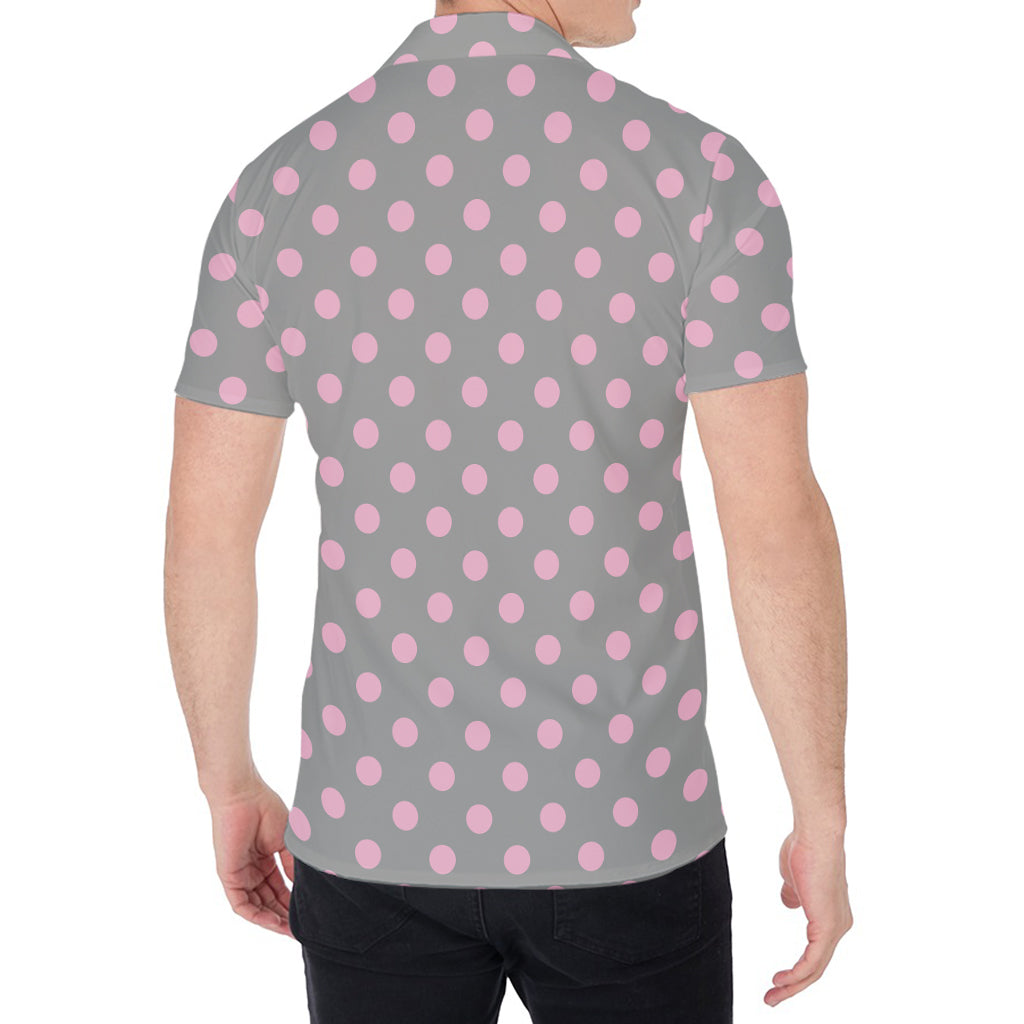 Grey And Pink Polka Dot Pattern Print Men's Shirt