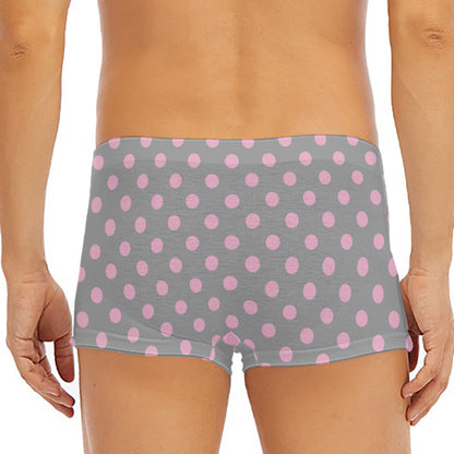 Grey And Pink Polka Dot Pattern Print Men's Short Boxer Briefs