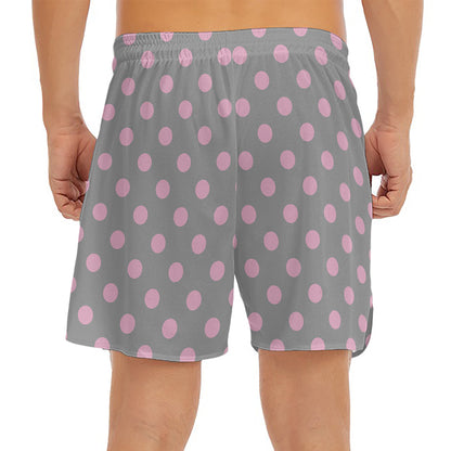 Grey And Pink Polka Dot Pattern Print Men's Split Running Shorts