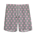 Grey And Pink Polka Dot Pattern Print Men's Sports Shorts