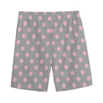 Grey And Pink Polka Dot Pattern Print Men's Sports Shorts