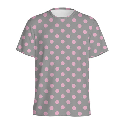Grey And Pink Polka Dot Pattern Print Men's Sports T-Shirt