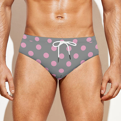 Grey And Pink Polka Dot Pattern Print Men's Swim Briefs