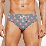 Grey And Pink Polka Dot Pattern Print Men's Swim Briefs