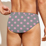 Grey And Pink Polka Dot Pattern Print Men's Swim Briefs