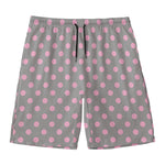 Grey And Pink Polka Dot Pattern Print Men's Swim Trunks