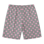 Grey And Pink Polka Dot Pattern Print Men's Swim Trunks