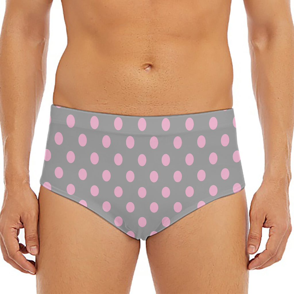 Grey And Pink Polka Dot Pattern Print Men's Triangle Swim Briefs