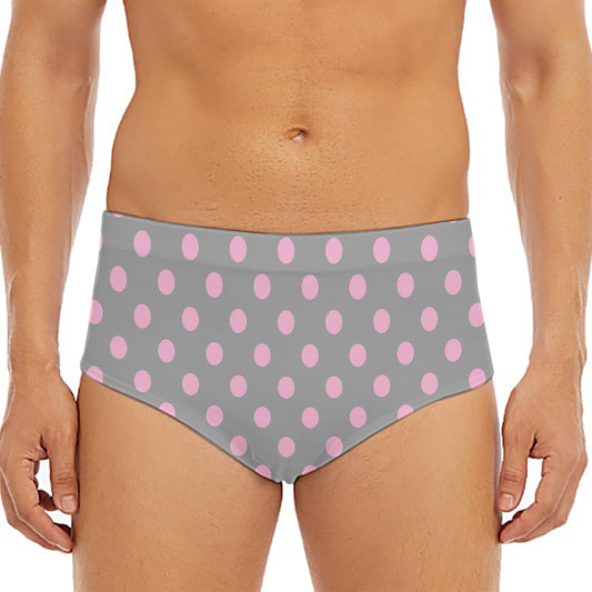 Grey And Pink Polka Dot Pattern Print Men's Triangle Swim Briefs